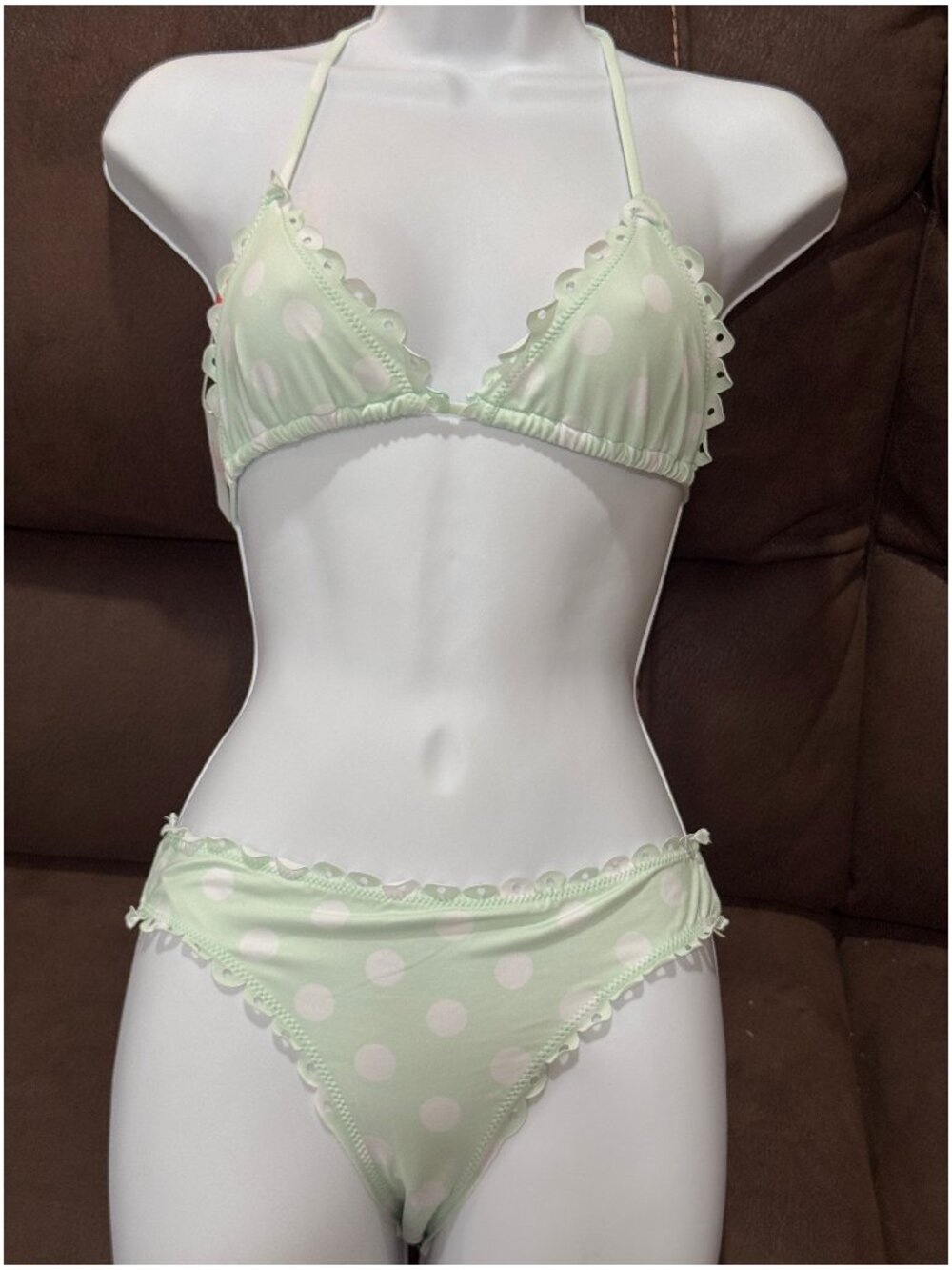 Lolli Swim Womens Mint Green Halter Bikini Set M Hipster 2-piece Polka Dot NEW